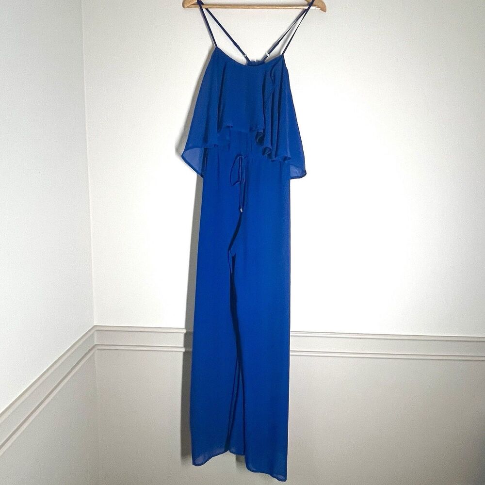 NWT Philosophy Royal Blue Silky Jumpsuit Womens Large Wide Leg Retro Formal Boho